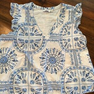 Vineyard Vines Blue Ruffled Cap Sleeve Blouse